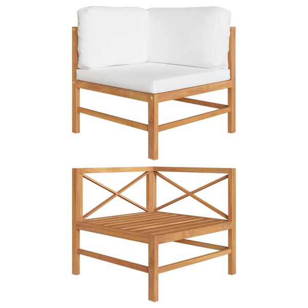 vidaXL nurgadiivan kreemjate patjadega, täistiikpuit