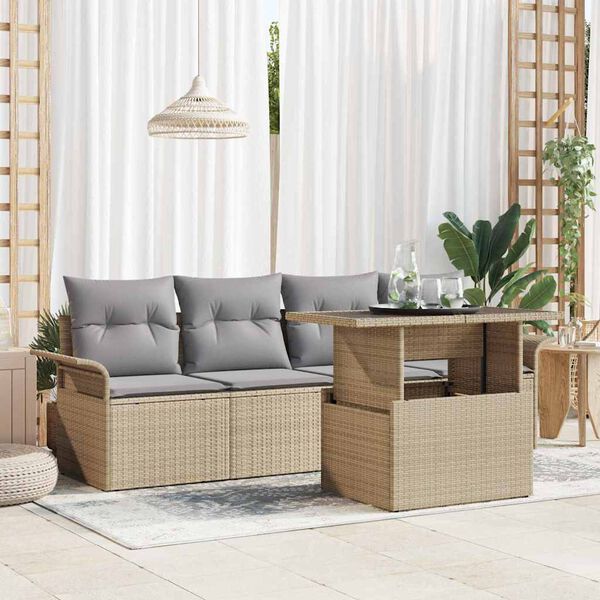 vidaXL Aia Diivanikomplekt padjaga 5 pcs Beež Pol&uuml; Rattan