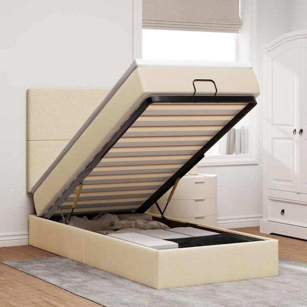 vidaXL Ottomani voodiraam madratsiga, kreemjas, 90x190cm, kangas