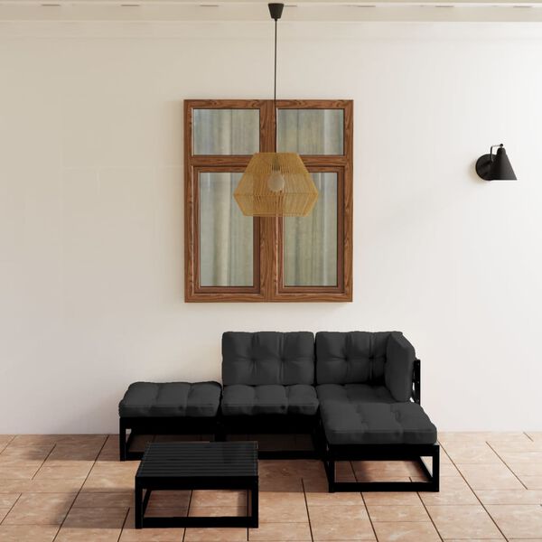 vidaXL 5-osaline aiadiivanikomplekt patjadega, täismännipuit