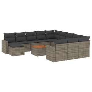 vidaXL 13-osaline aiadiivani komplekt patjadega, hall, pol&uuml;rotang