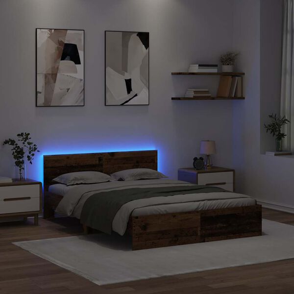 vidaXL Voodi raam LED -ribatuledega Vana puit 140 x 200 cm Tehispuit