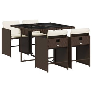 vidaXL 5-osaline aia s&ouml;&ouml;gim&ouml;&ouml;bli komplekt patjadega, pruun, pol&uuml;rotang