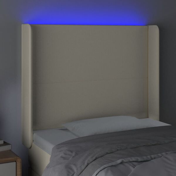 vidaXL LED-voodipeats, kreemjas, 103x16x118/128 cm, kunstnahk