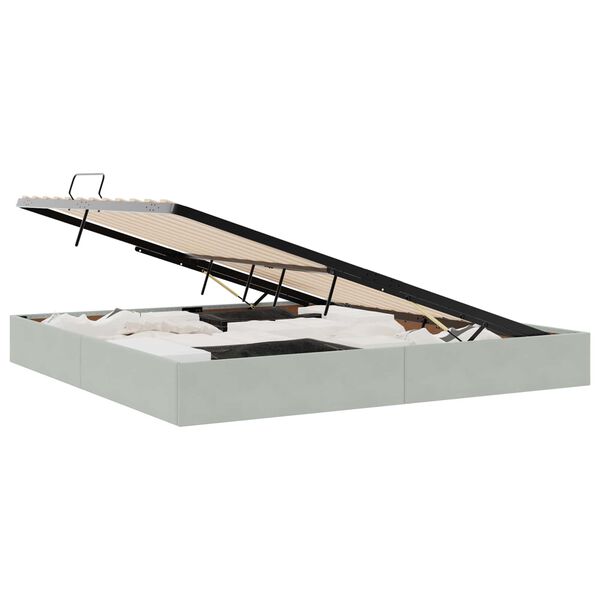 vidaXL Laos voodi madratsiga peaga Helehall 200 x 200 cm Samet