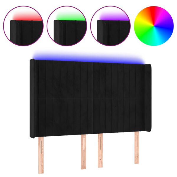 vidaXL LED-voodipeats, must, 147x16x118/128 cm, samet