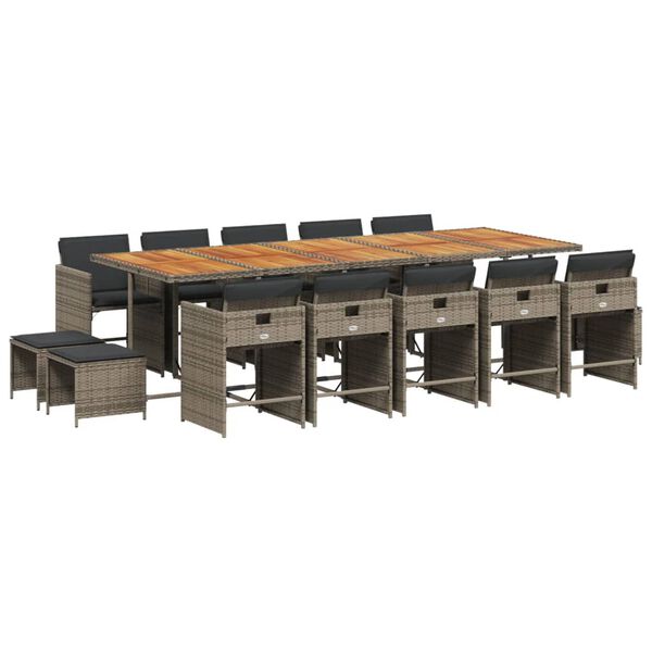 vidaXL 15-osaline aia s&ouml;&ouml;gim&ouml;&ouml;bli komplekt patjadega, hall, pol&uuml;rotang