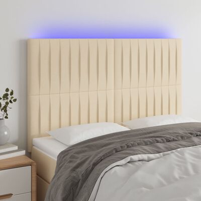 vidaXL LED-voodipeats, kreemjas, 144x5x118/128 cm, kangas
