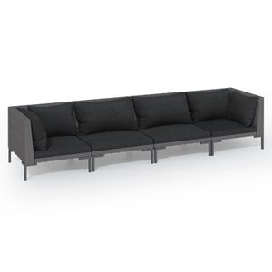 vidaXL 4-osaline aiam&ouml;&ouml;blikomplekt patjadega, pol&uuml;rotang, tumehall