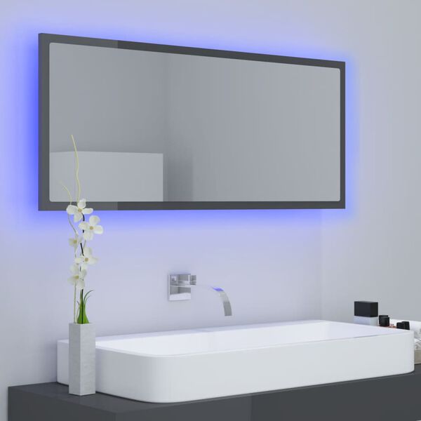 vidaXL LED vannitoa peeglikapp, hall, 100x8,5x37 cm, akrüül