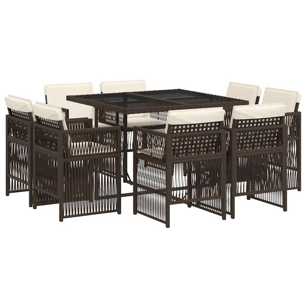 vidaXL 9-osaline aia s&ouml;&ouml;gim&ouml;&ouml;bli komplekt patjadega, pruun, pol&uuml;rotang