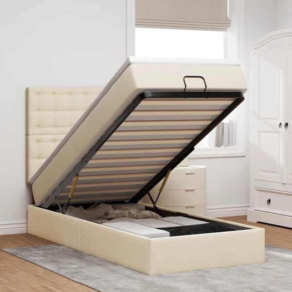 vidaXL Ottomani voodiraam madratsiga, kreemjas, 90x190cm, kangas