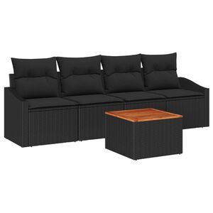 vidaXL Aia Diivanikomplekt padjaga 5 pcs Must pol&uuml;rotang