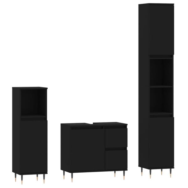 vidaXL 3-osaline vannitoa m&ouml;&ouml;blikomplekt, must, tehispuit