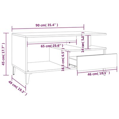 vidaXL kohvilaud, kõrgläikega valge, 90 x 49 x 45 cm, tehispuit