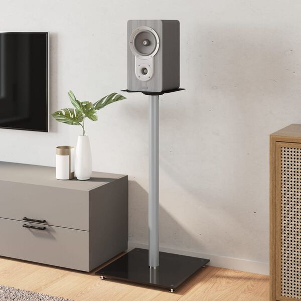 vidaXL kõlarialused 2 tk, must/hõbedane, klaas, 1 sambaga disain