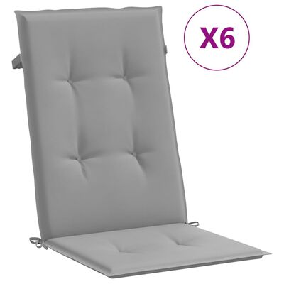 vidaXL kõrge seljatoega toolipadjad 6 tk, hall, 120x50x3 cm, kangas