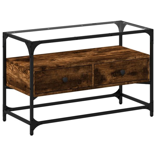 vidaXL klaasplaadiga telerikapp suitsutatud tamm 80x35x51 cm tehispuit