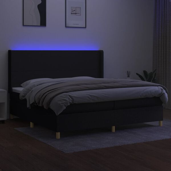 vidaXL kontinentaalvoodi madrats ja LED, must, 200x200 cm, kangas