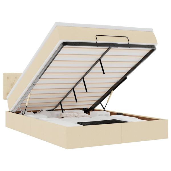 vidaXL ottomani voodi madratsita ja LED, kreemjas, 140x190 cm, kangas