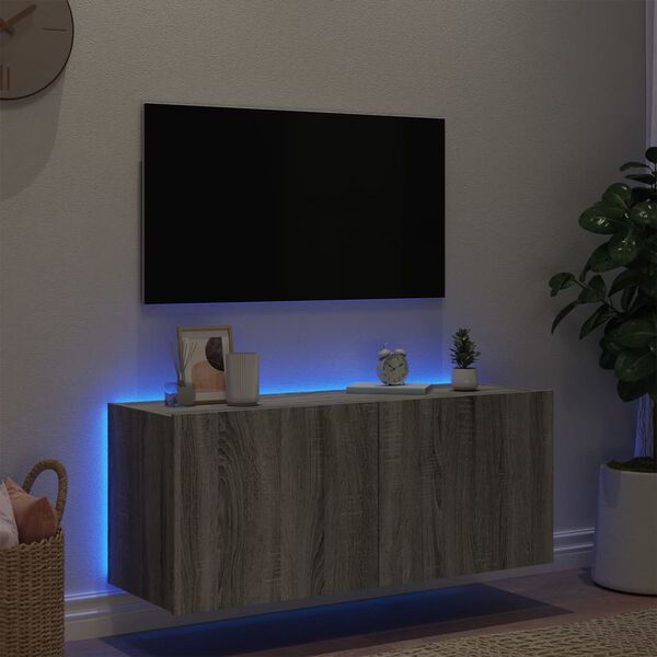 vidaXL teleri seinakapp LED-tuledega, hall Sonoma, 100 x 35 x 41 cm