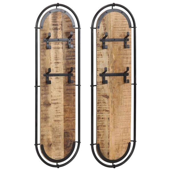 vidaXL seinale kinnitatav riidenagi 4 konksuga, 2 tk, mangopuit