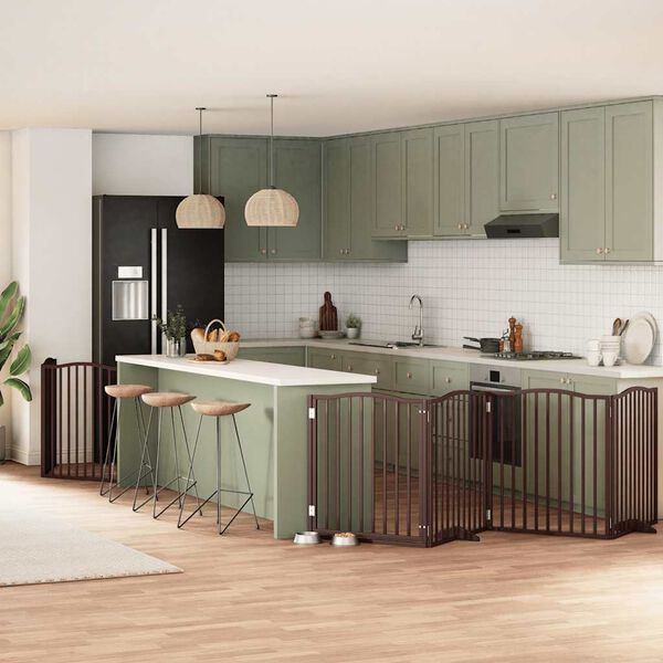 vidaXL kokkupandav koerav&auml;rav uksega, 6 paneeli, pruun 480 cm, pappel