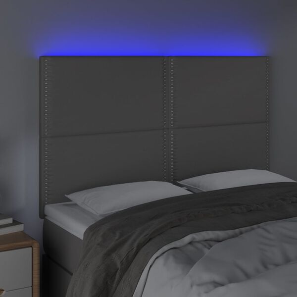 vidaXL LED-voodipeats, hall, 144x5x118/128 cm, kunstnahk