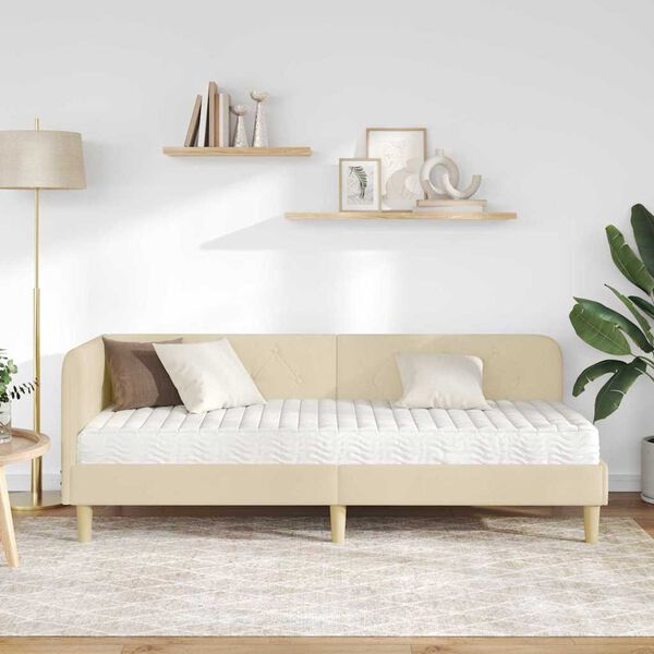 vidaXL Nurgavoodi raam madratsiga peaga cream 80 x 200 cm kangas