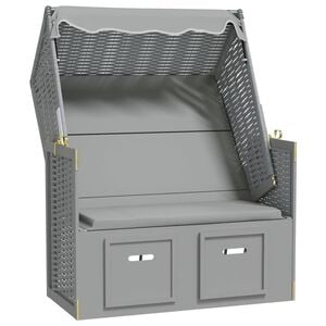 vidaXL rannatool varikatusega, pol&uuml;rotang ja puit, hall