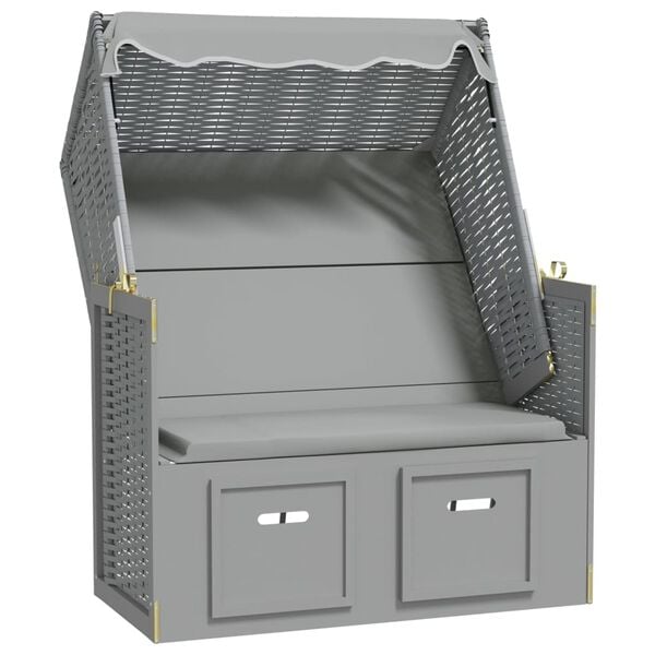 vidaXL rannatool varikatusega, pol&uuml;rotang ja puit, hall