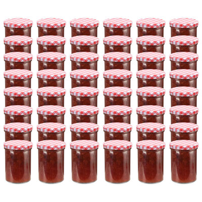 vidaXL klaasist moosipurgid valge ja punase kaanega 48 tk, 400 ml