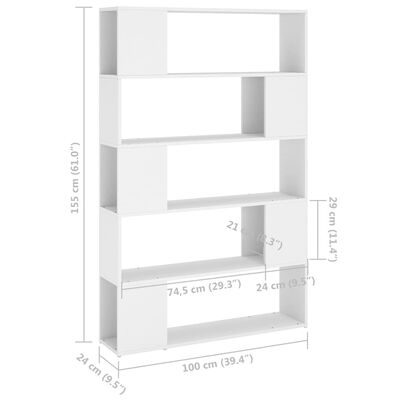 vidaXL raamaturiiul/ruumijagaja valge 60 x 24 x 155 cm, puitlaastplaat