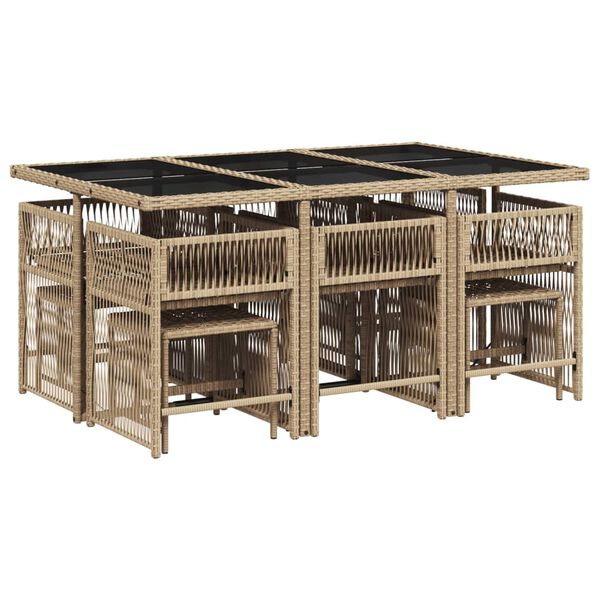 vidaXL 11-osaline aiam&ouml;&ouml;bli komplekt patjadega, beež, pol&uuml;rotang