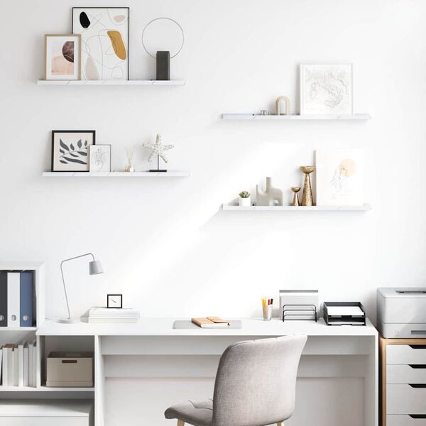 vidaXL Seinariiul riiuliga 4 pcs Valge Marmor 80 x 9 x 3 cm Tehispuit