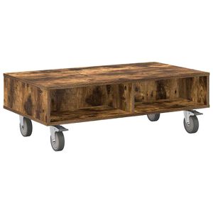 vidaXL Rattaga k&uuml;lgtabel Suitsetatud tamm 90 x 50 x 30 cm Tehispuit