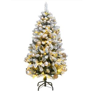 vidaXL hingedega kunstkuusk 150 LEDi ja j&otilde;ulukuulidega, 120 cm