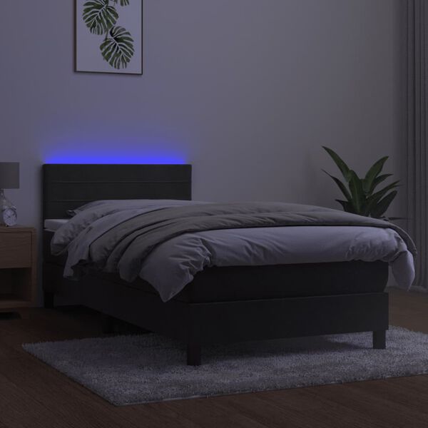 vidaXL kontinentaalvoodi madrats ja LED, tumehall, 100x200 cm, samet