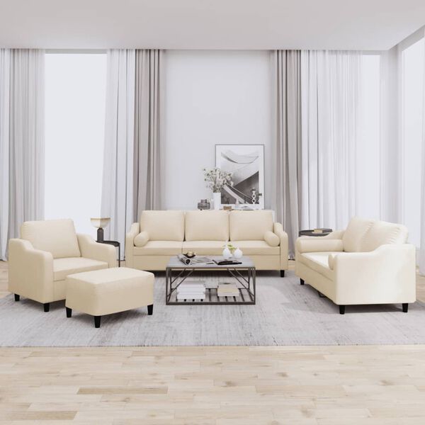 vidaXL 4-osaline diivanikomplekt patjadega, kreemjas, kangas