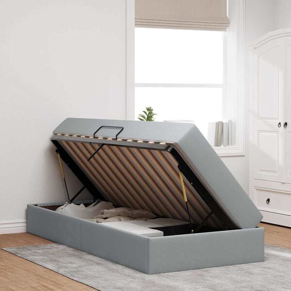 vidaXL Voodi hoiukohaga ja madratsiga Helehall 90 x 200 cm Pol&uuml;ester