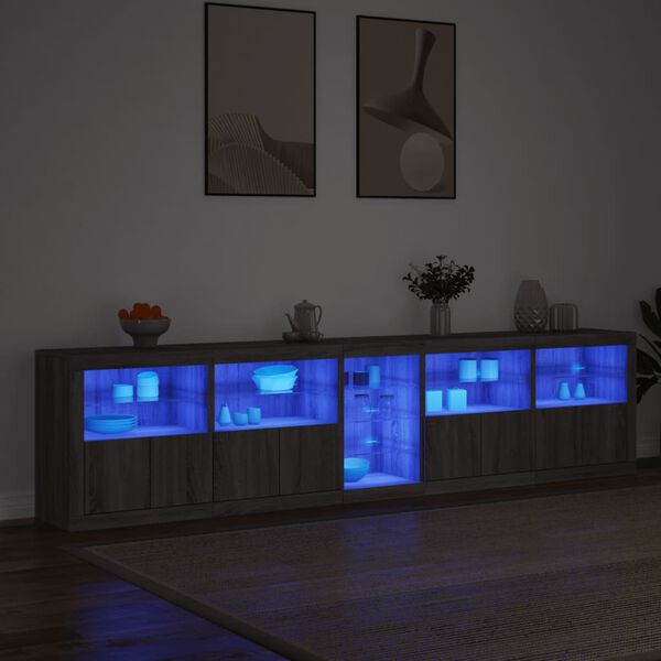 vidaXL puhvetkapp LED-tuledega, hall Sonoma tamm, 283 x 37 x 67 cm
