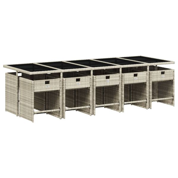 vidaXL 11-osaline aia s&ouml;&ouml;gim&ouml;&ouml;bli komplekt patjadega, hall, pol&uuml;rotang