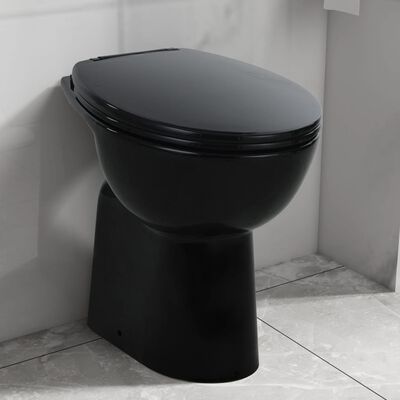 vidaXL kõrge ääreta keraamiline tualettpott, 7 cm kõrgem, must