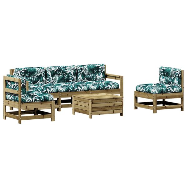 vidaXL 6-osaline aiam&ouml;&ouml;bli komplekt patjadega, immutatud m&auml;nnipuit