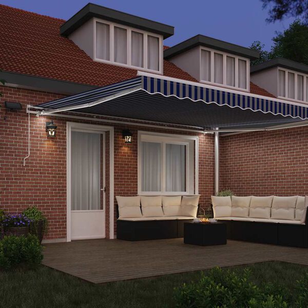 vidaXL K&auml;igukohandatav varikatus Sinine ja Valge 450 &times; 300 cm