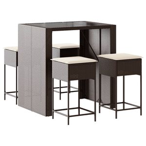 vidaXL 5-osaline aiabaari komplekt patjadega, pruun, pol&uuml;rotang