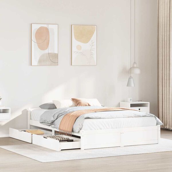 vidaXL voodiraam ilma madratsita, valge, 135 x 190 cm, m&auml;nnipuit