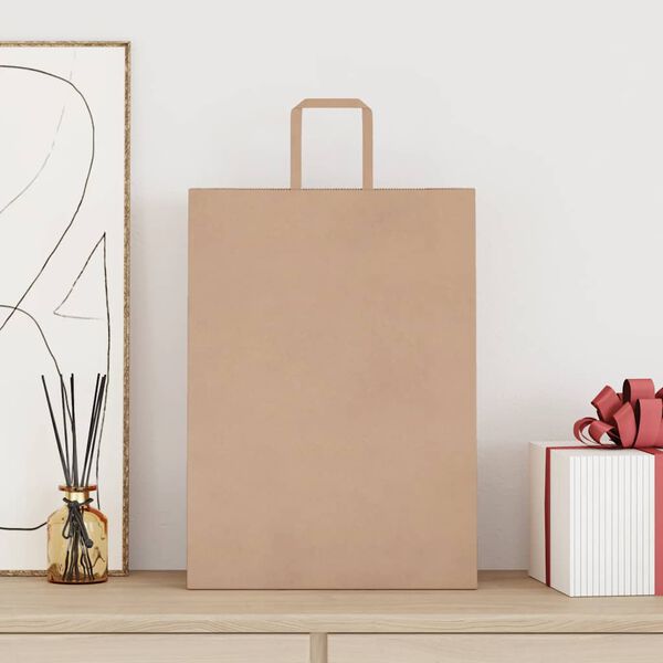 vidaXL paberkotid, 50 tk, k&auml;epidemetega, pruun, 32x17x44 cm