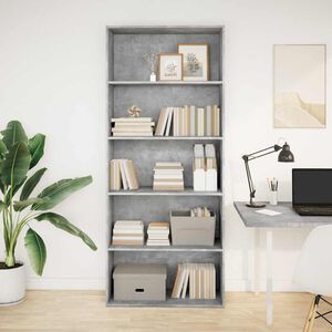 vidaXL raamatukapp Betoonhall 80x30x189 cm Engineered Wood
