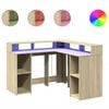 vidaXL kirjutuslaud LED-tuledega, Sonoma tamm, 130x130x91cm, tehispuit